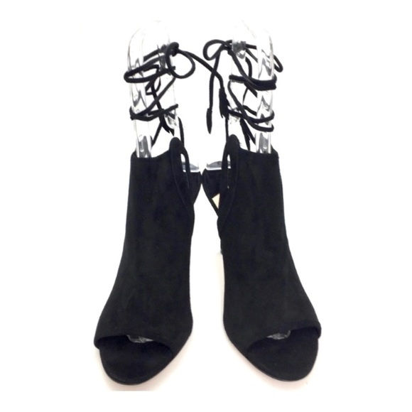 ISA Tapia Suede Ellen Perp toe Ankle Lace up High Heel Bootie In Black - Picture 2 of 8